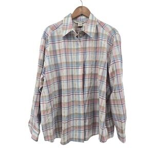 Alison Daley Shirt Womens 20W Plaid Pink Blue Button-Down EUC